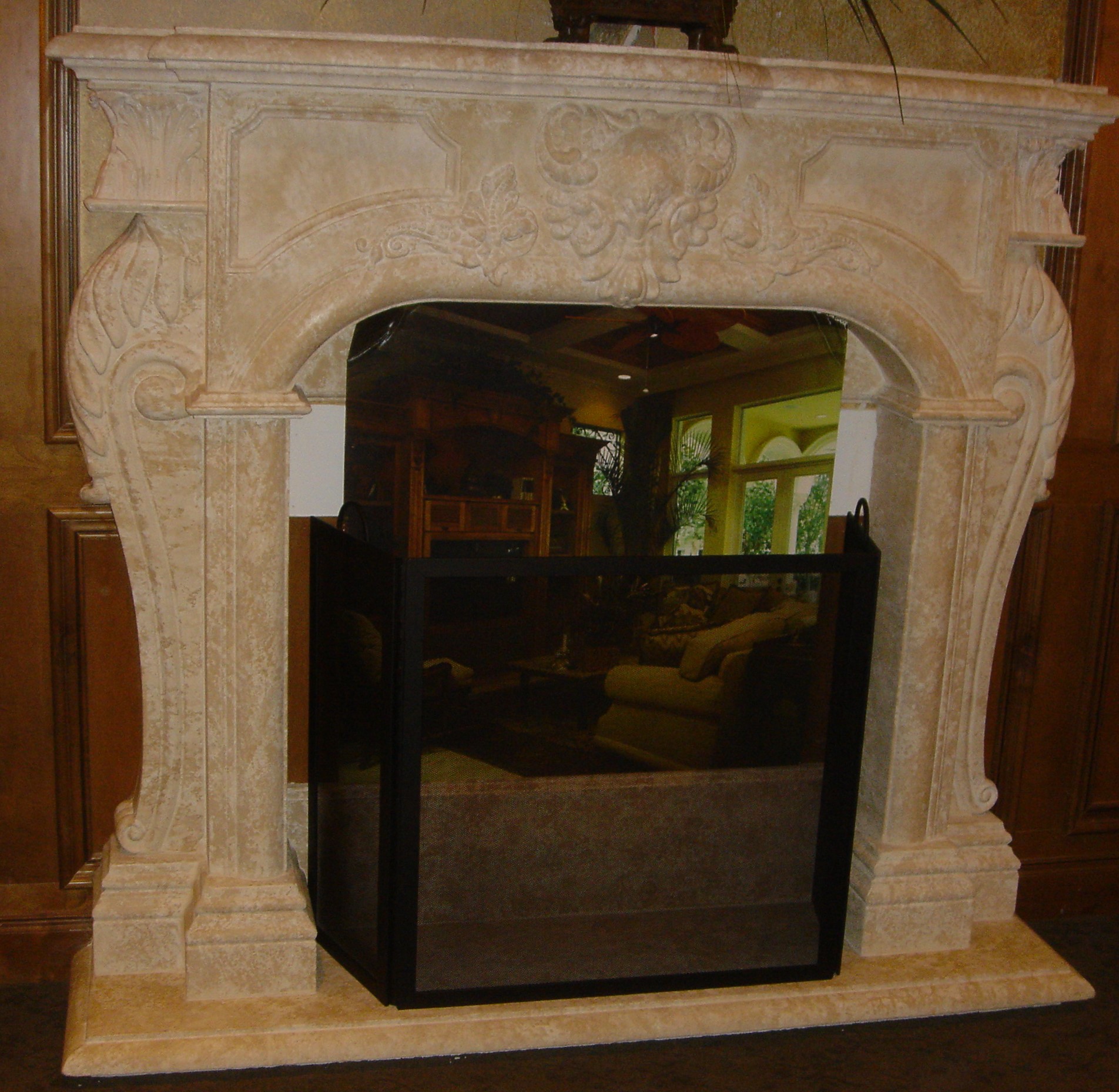 Cultured marble. A Travertine Cultured Marble Fireplace