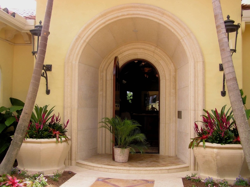 In This Use Of Stone For The Garden, 2 Very Large Stone Garden Planters Have Been Used